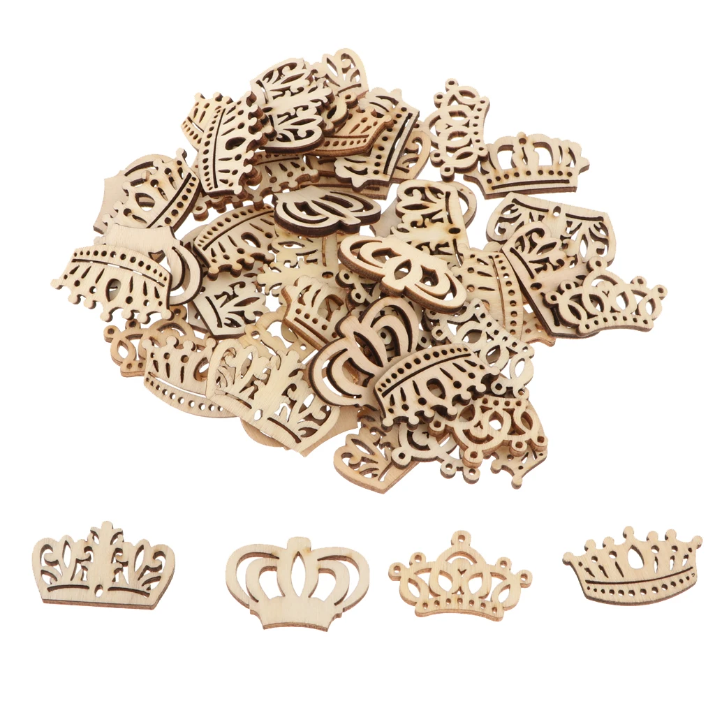 50 Pieces Crown Shape Wooden Discs Tree Slices Ornament Ornament For Crafting And Painting DIY Crafts Supplies