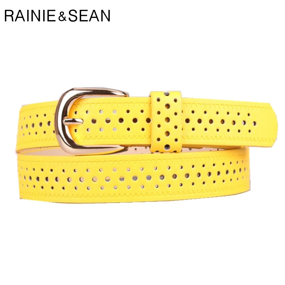 Женский ремень с пряжкой RAINIE SEAN желтый однотонный кожаный яркого цвета