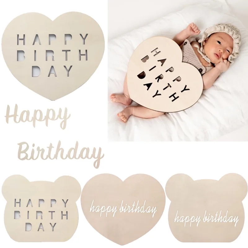 Children Happy Birthday Party Decoration Wooden Heart Shape Baby Boys Girls Birthday Photography Props Newborn Shower Supplies baby shower crown backdrop boys prince girls kids curtain flower happy birthday party decoration photography backgrounds banner