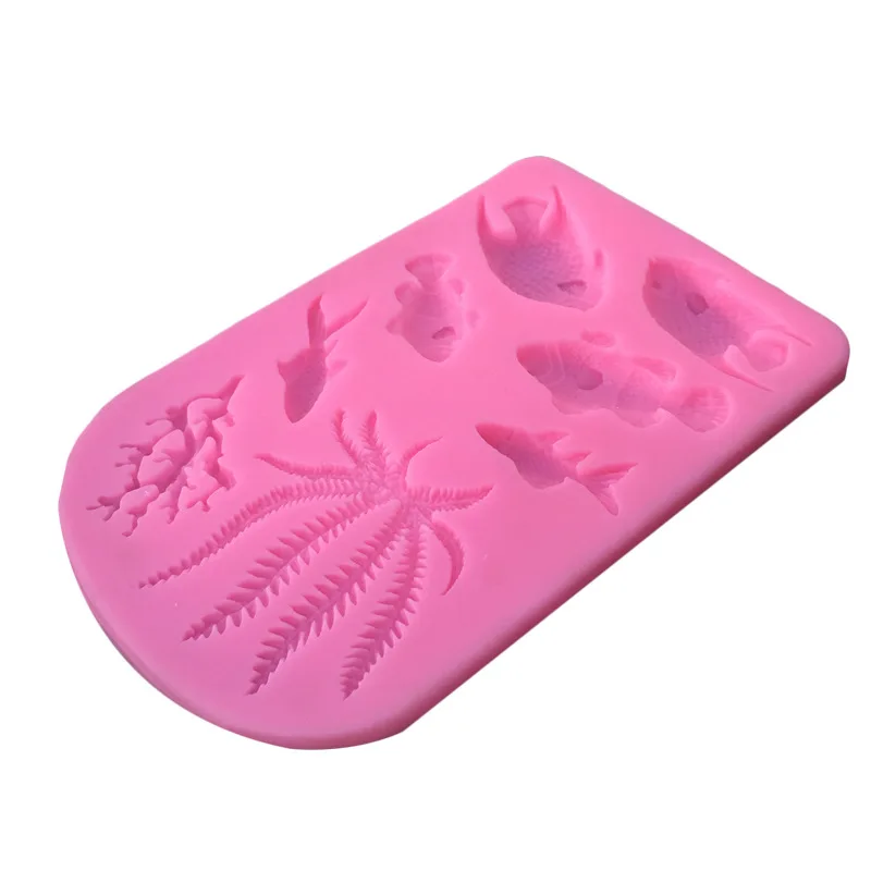Ocean Fish Seaweed Silicone Mold DIY Cake Border Fondant Cake Decorating Tools Sea Coral Cupcake Chocolate Moulds