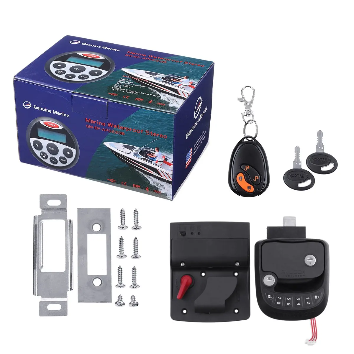 

RV Quadruple Security Keyless Entry Door Lock Handle Latch 15M Wireless Remote Control for RV Trailer Caravan Lock with Keypad