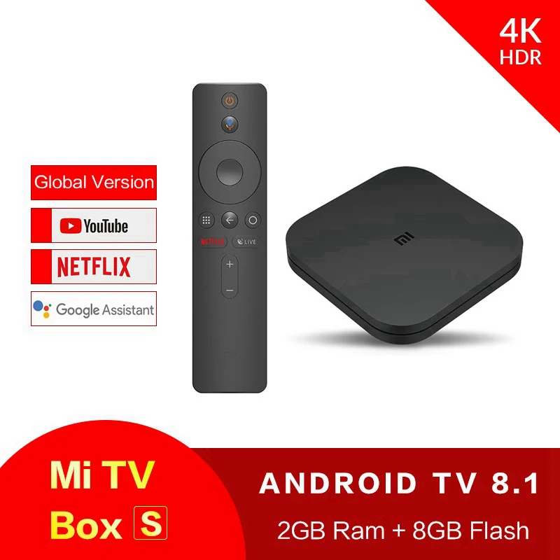 Xiaomi Mi tv Box S Android tv Box 8,1 глобальная версия 4K HDR четырехъядерный Bluetooth 4,2 Smart tv Box 2 ГБ DDR3 Smart control - Цвет: Mi Box S