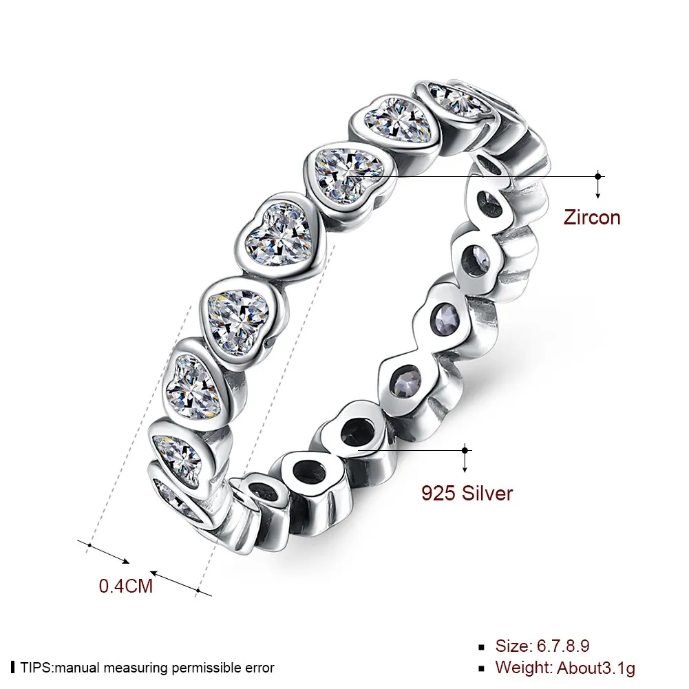 Подлинное 925 пробы Серебряное кольцо, кольцо Forever More Love Heart с кристаллами, кольца для женщин, подарок на свадьбу, хорошее ювелирное изделие