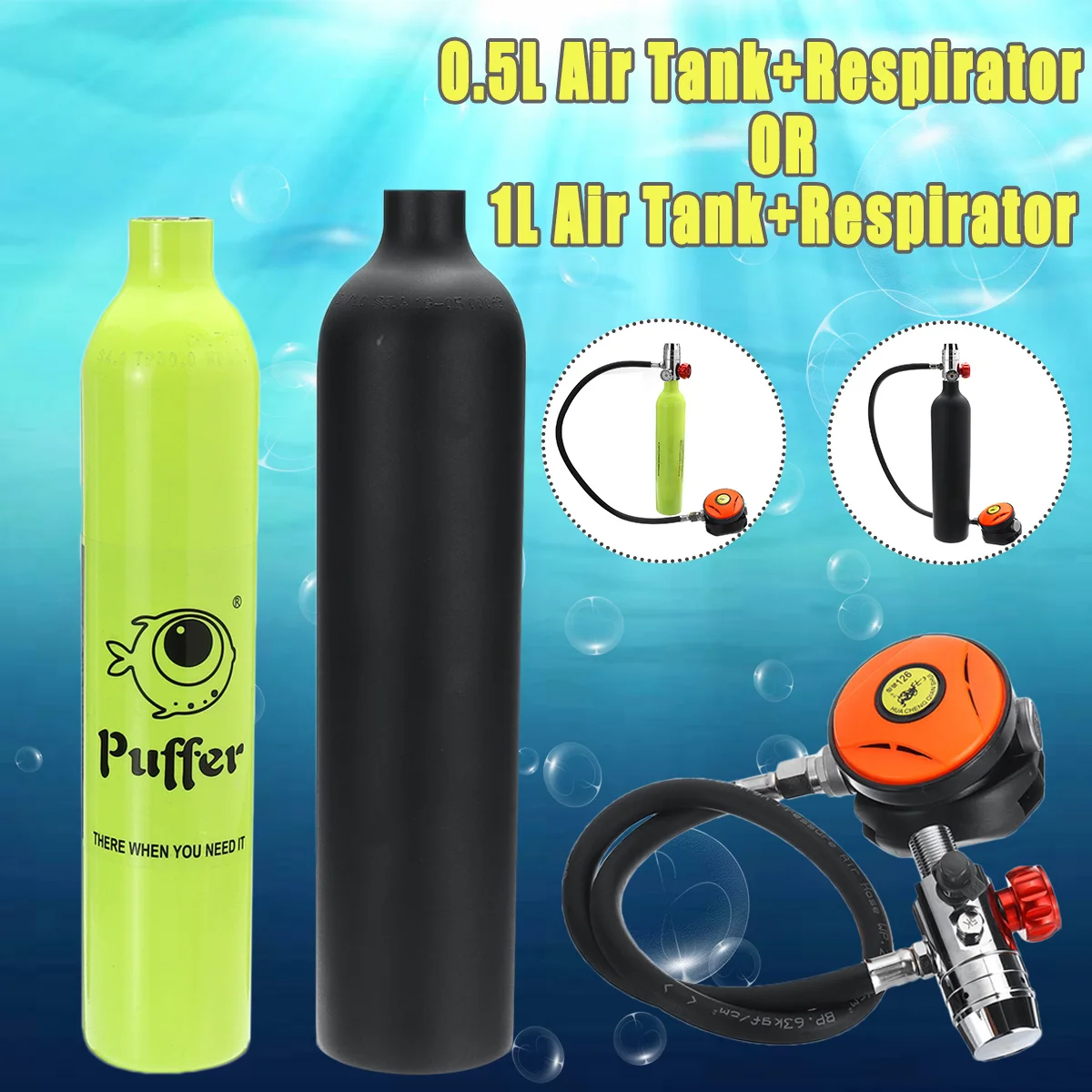 1Л аквалангный кислородный цилиндр для дайвинга, Воздушный бак, регулятор, респиратор, 20MPa, запасной адаптер для подводного плавания, дыхательное оборудование для дайвинга