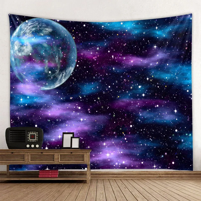 Milky Way Night Sky Tapestry Moon Night Starry Sky Landscape Tapestry Bohemian Psychedelic Home Living Room Bedroom Decoration Tapestry Decor
