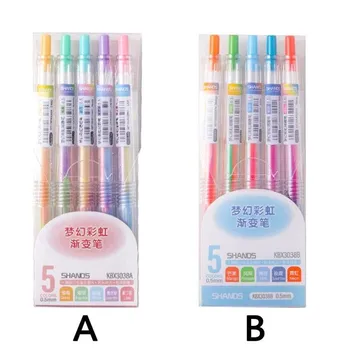 

5pcs/set Dream Color Gel Pen Set 0.5mm Highliter Rainbow Glitter Marker Pen Hook Line Pen Student School Office Stationery