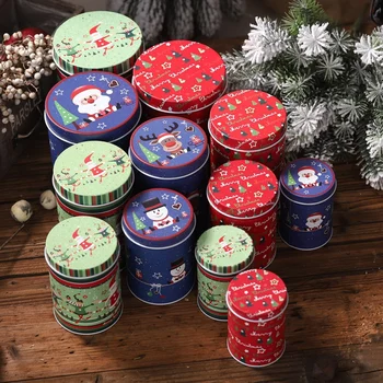 

Embossing Christmas Style New Year Kids Tin Box Gift Packing Box Candy Cookies Biscuit Case Christmas Decorations for Home