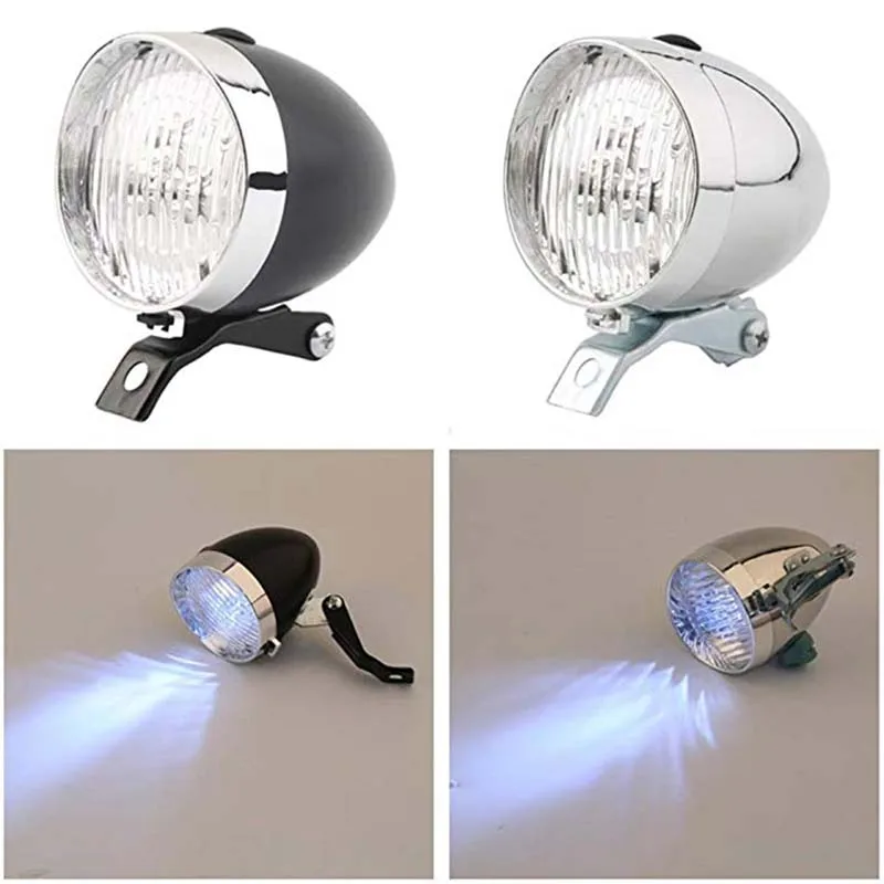 Cheap Retro Vintage Bicycle 3LED Front Light Headlight Safety Warning Night Light Bike Decoration Black Silver 9