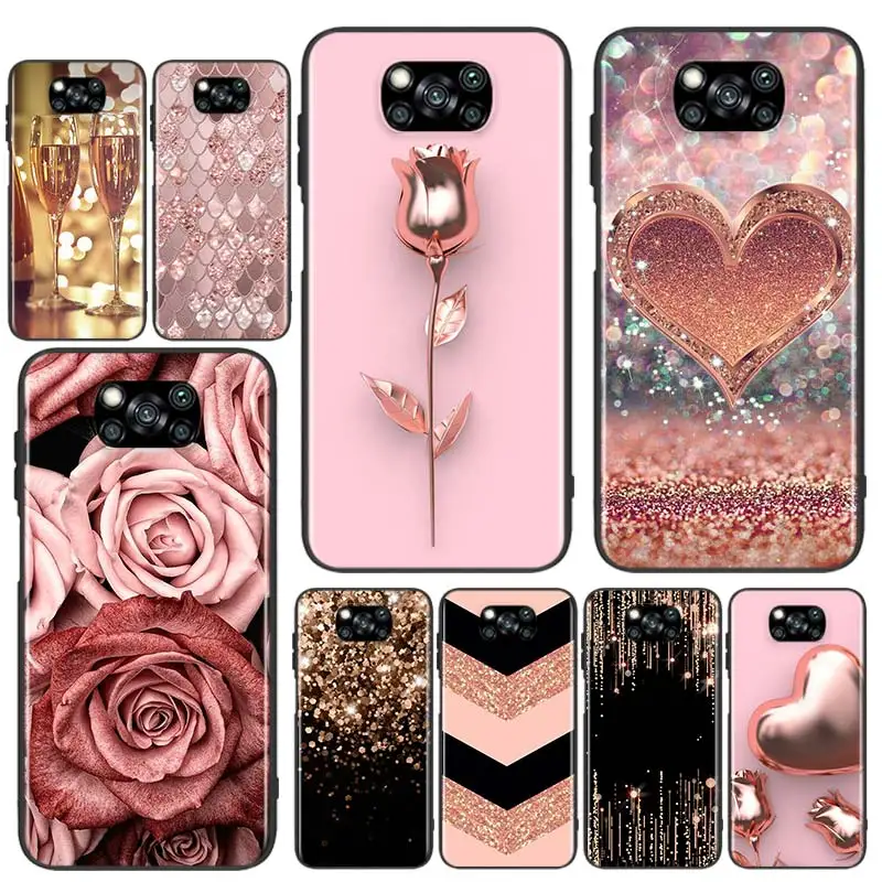 Силиконовый мягкий черный чехол для телефона Love цвета розового золота Xiaomi Poco X3 GT