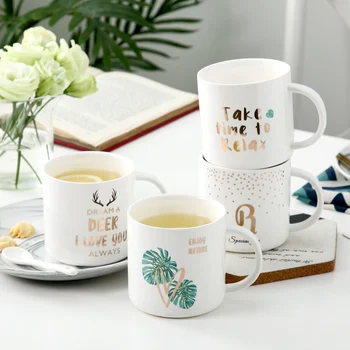 

White Modern Nordic Mugs with Spoon Fashion Creative Ceramic Mug for Couple with Handle Taza Desayuno Coffee Milk Mug MM60MKB