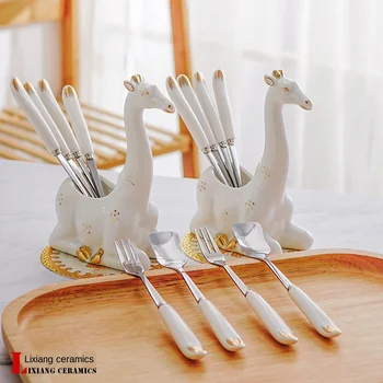 

Creative Ceramic Handle Stainless Steel Forks Spoons Lovely Dessert Spoon Fruit Forks Set Home Cake Fork Fruit Stick tableware