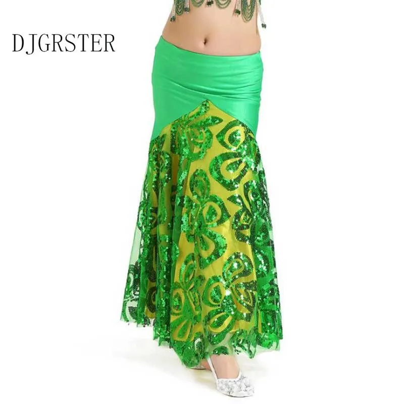 DJGRSTER 1pcslot children Sequins belly dancing skirt girl chiffon candy color Split long dancing skirt stage performance skirt (5)