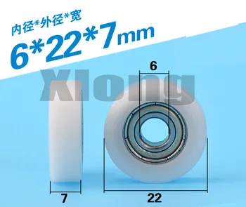 

10pcs 6 * 22 * 7mm F-type Nylon Coated Plastic Sliding Door And Window Sliding Wheels Embedded 696 Carbon Steel Bearing Pulley