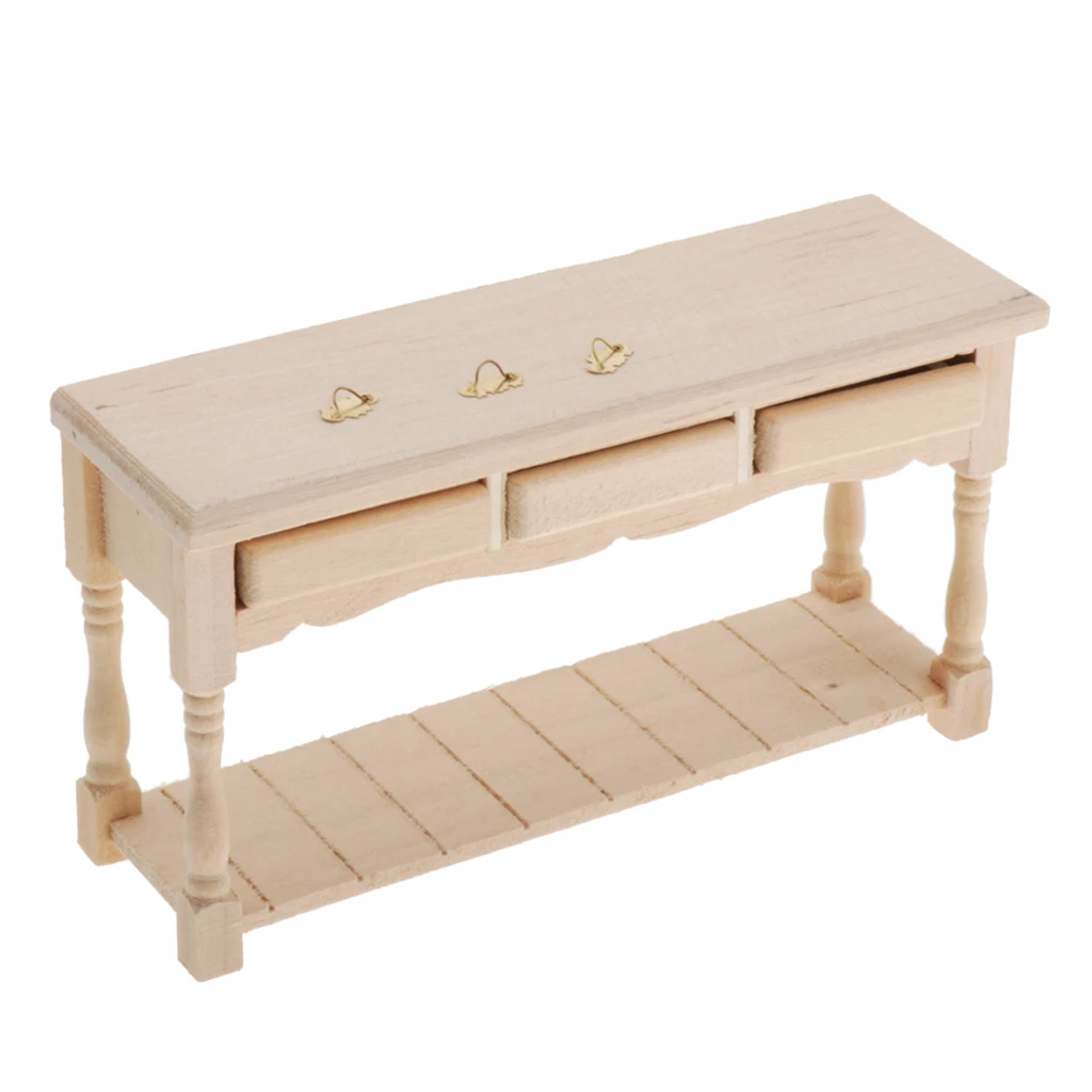 1:12 Miniature Table with Storage Shelf and Drawers Dollhouse Furniture Accessories