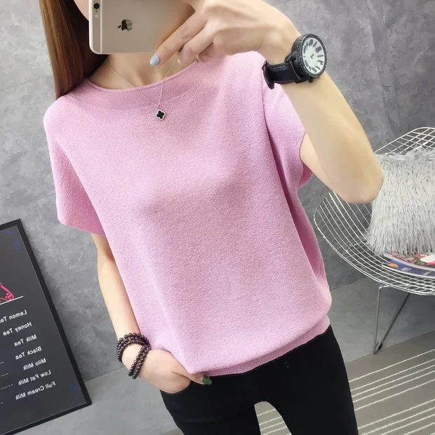 9233 Стиль ice silk Круглый воротник: однотонный топ с коротким рукавом Футболка с Бэтменом 25-1st пол, 11th строки, 2nd полка