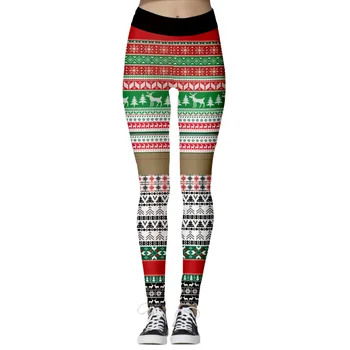 

2019 Women Christmas elk Cartoon 3d print pants elastic sweatpants Digital Printing Casual tight pencil pants for women