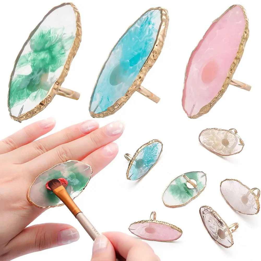 

Resin Stone Finger Ring False Nail Art Palette Golden Rim Agate Nail Display Stand Nail Gel Tools Plate Tips Showing Shelf