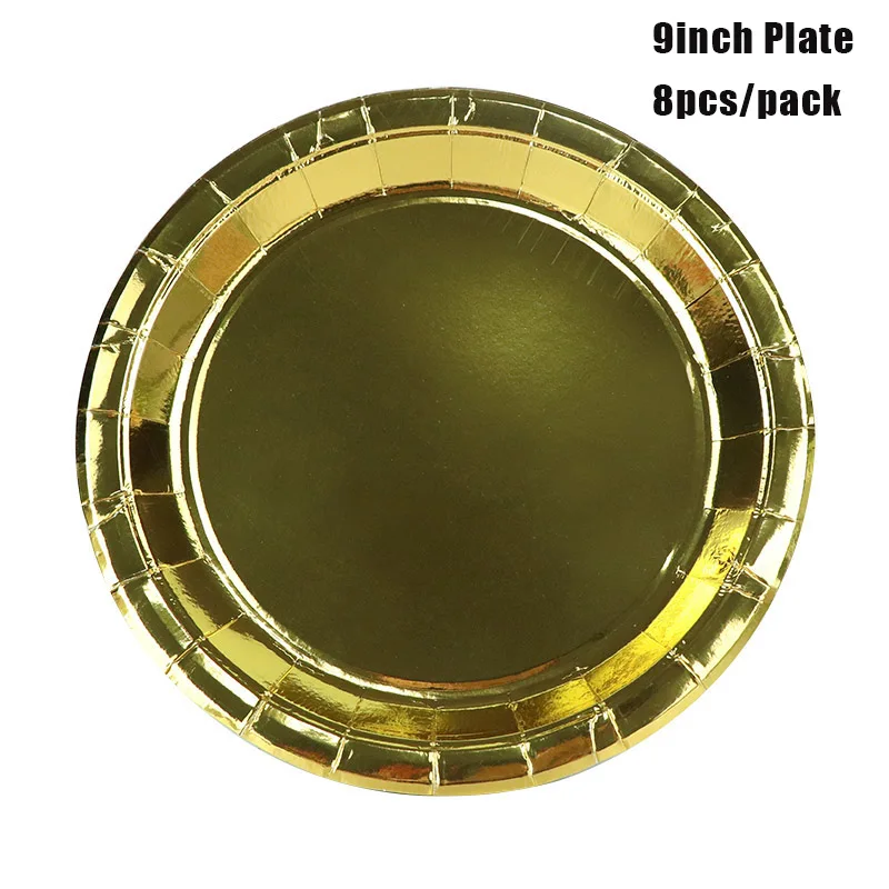 Gold 9inch plate 16 шт./компл. твердая Золотая бумага чашки+ тарелки Weddiing день рождения для украшения детского душа фестиваль для детей столовая посуда все для праздника - Цвет: Gold 9inch plate