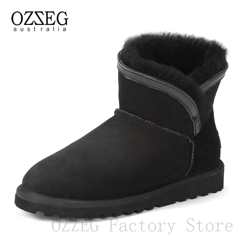 OZZEG; Роскошные брендовые классические зимние ботинки; австралийские женские ботинки из натуральной кожи; женские ботильоны на овечьем меху; зимняя обувь - Цвет: Черный