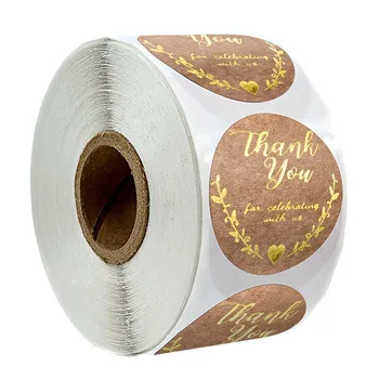 

500 sheets of kraft paper gold foil design thank you sticker seal label round scrapbook DIY wedding party decoration stickers