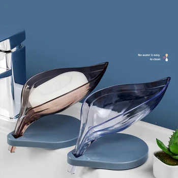 

Creative Leaf Transparent Soap Storage Box Sink Sponge Drain Box Bathroom Sucker Soap Storage Box
