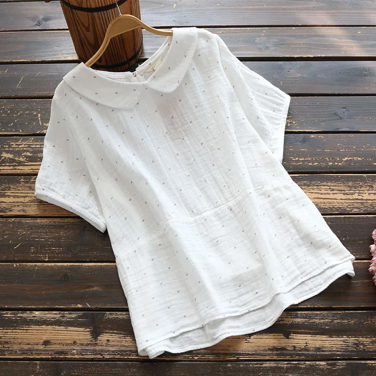 7788 New Summer Women Blouse Japan Style Loose Peter Pan Collar Short Sleeve Tops Casual Pullover Shirts Women 4