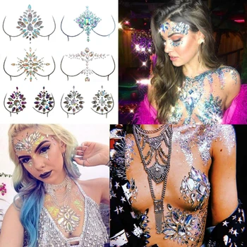

Acrylic Resin Face Chest Decoration Festival Rhinestone Stickers Temporary Tattoos Crystal Diamond Drill Paste Stick Drill Music