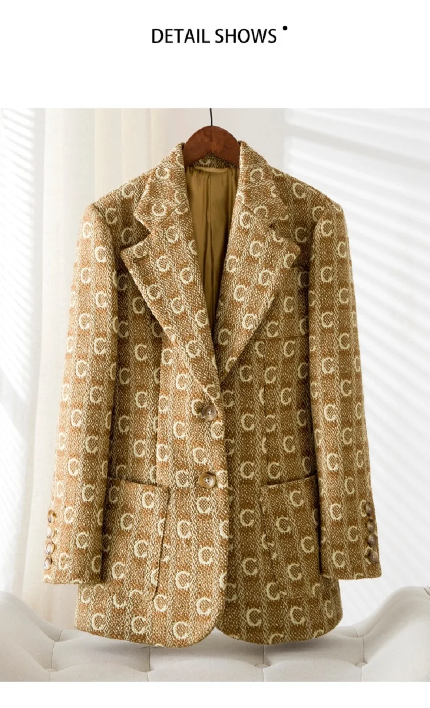 送料無料 日本製 ファッショナブルな茶色のウールのジャケット 女性のための高品質の秋と冬の厚いルーズフィットとボーイフレンドスタイルのスーツ Blazers 割引ショッピング Www Dtmstation Com