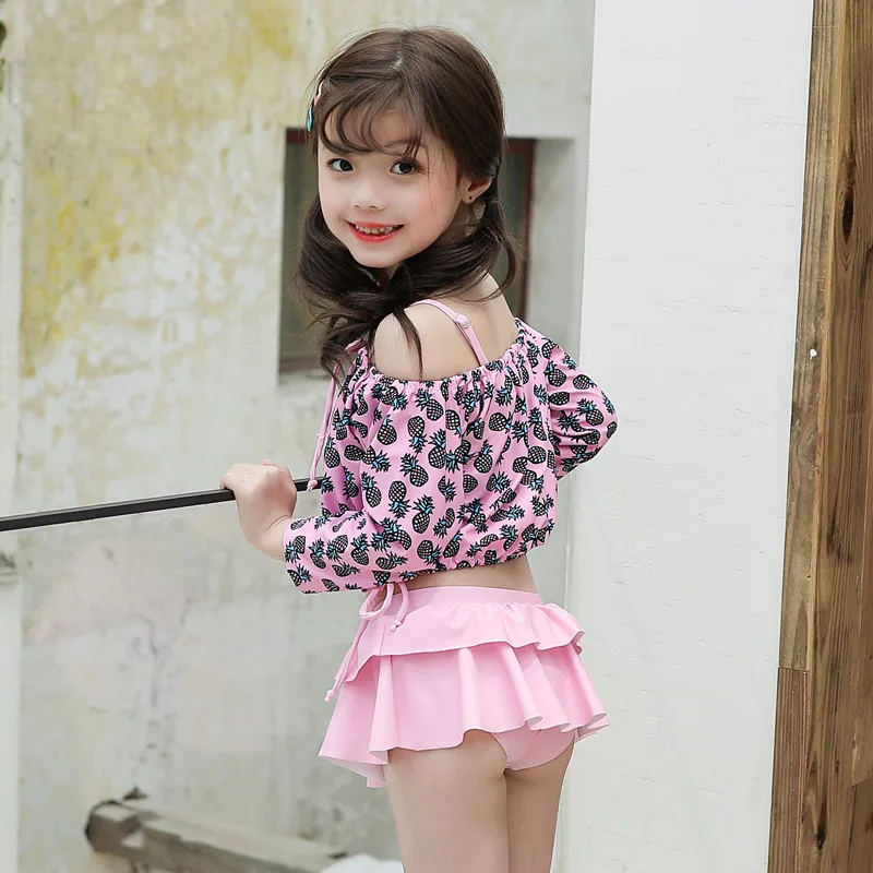 

South Korea New Style Girls Cute Split Skirt-Three-piece Set Bathing Suit