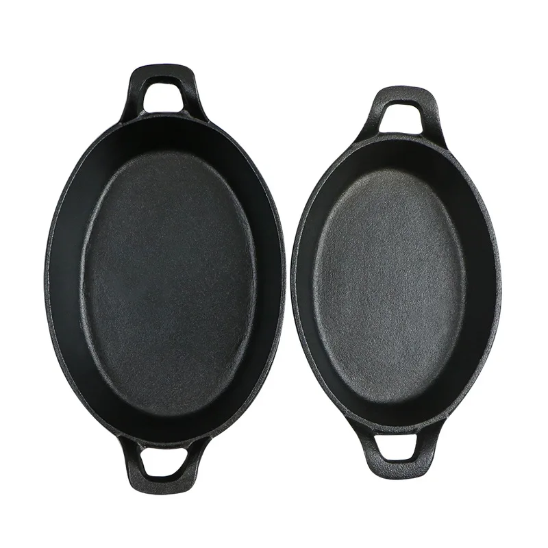 

Cast Iron Pan Frying Pan Thick Non-stick Non-Paintcoat Hotel Only Ellipse Pot with Two Handles Wholesale Retail