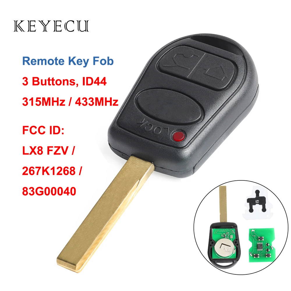 Keyecu Remote Key Fob 3 Buttons 315/433MHz ID44 for Range Rover 2002