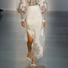 Осень, подиумная дизайнерская женская элегантная длинная юбка, вышивка бисером, белая юбка, винтажная Повседневная Женская юбка высокого качества