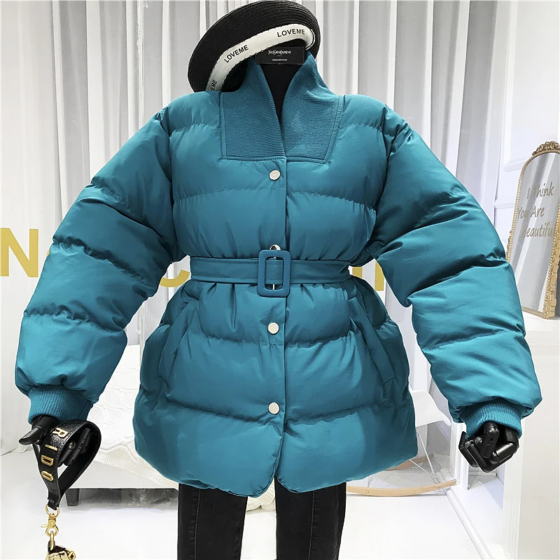 Женское зимнее пальто из хлопка, однобортное, однотонное, с высокой талией, с регулируемой талией, женская зимняя мода, Теплые Топы