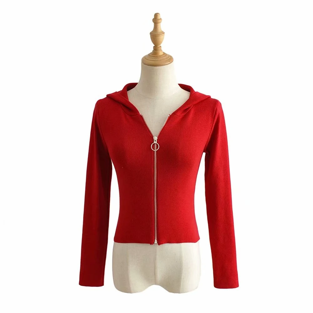cropped red zip up hoodie