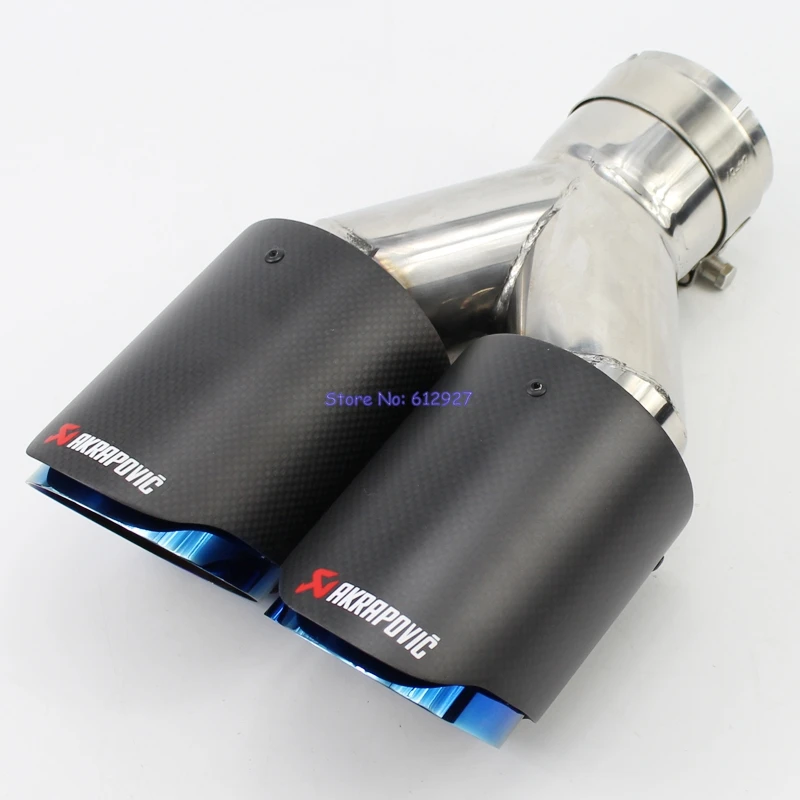 1 шт.: Жженый синий углеволоконные akrapovic наконечник выхлопной трубы автомобиля конец трубы Двойные наконечники глушитель выхлопной трубы Универсальный id: 51 мм 54 мм 57 мм 60 мм 63 мм