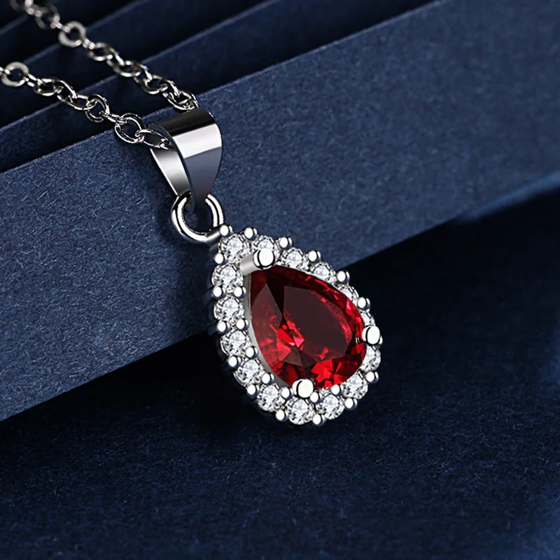 Fashion Women Necklace 925 Silver Jewelry Water Drop Shape Sapphire Zircon Gemstone Pendant Accessories for Wedding Engagement pendant necklace silver necklace silver pendant silver necklace charms