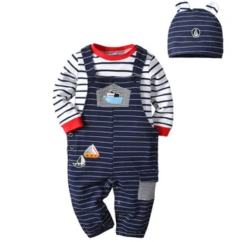 

Goocheer 3 Pieces Infant Boy Girl Clothing Set Spring Fall Stripe Romper+Suspender Trousers +Hat kids Clothes Outfits Set