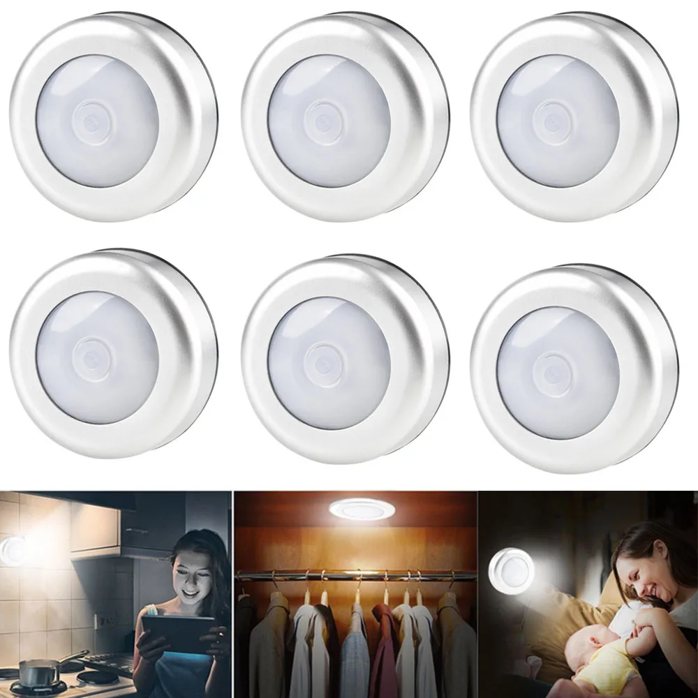 

6X 1X Emergency Night Lamp Wall Induction Light 6LED Kitchen Under Cabinet Light 3AAA Wireless Corridor Stair Light Camping Lamp