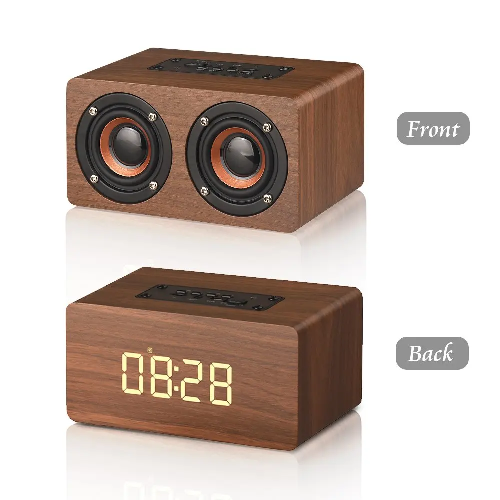 Abuzhen Portable Speaker Bluetooth Speakers Digital Alarm Clock Wooden