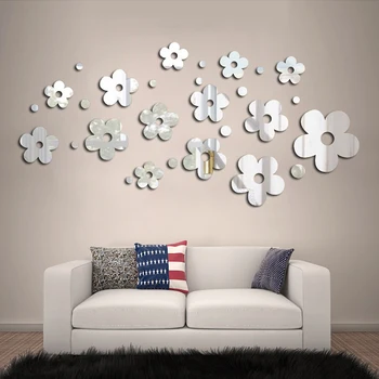 

14pcs/Set Flower Pattern Mirror Surface Sticker Kit Art DIY Background Wall Sticker Home Room Decoration Silver/Gold/Black