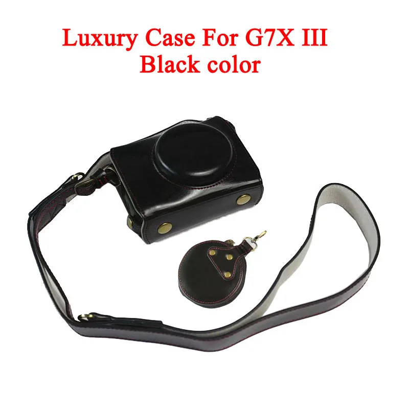 Чехол для камеры из искусственной кожи для Canon Powershot G7X mark 2 G7X II G7X2 G7XIII G7X III G7X Mark 3 Роскошный чехол для камеры с ремешком - Цвет: Luxury G7X III Black