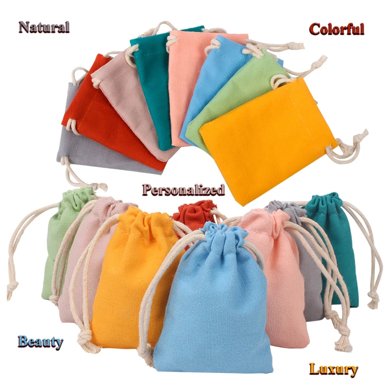 

10Pcs/Lot Natural Soap Packaging Pouch Jewellry Pocket Colorful Cotton Canvas Bags Candy Color Sachet Can Personalized Logo