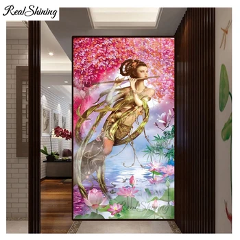 

Large Japanese Fairy Blow 5D Diamond Painting Rhinestone Mosaic Lotus Flowers DIY Full Diamond Embroidery For Office Decor F127