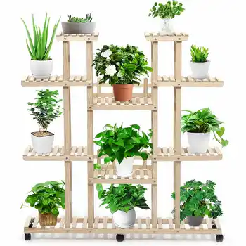 

Solid Wood Bookshelf Stand Shelf Book Flower Pot Display Rack Storage Shelves Wooden Organizer Indoor Outdoor Patio Decoration