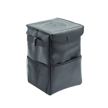 

Creative Black Leather Folding Storage Box For Cars Waterproof Back Storage Car Trash Can