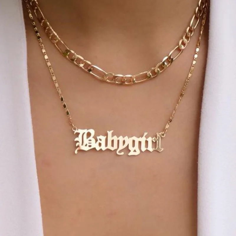 Double Layer Gold Color Necklace English Letter Babygirl Pendants Necklaces Baby Girls Chain Choker Girlfriend Jewelry Collar | Украшения и