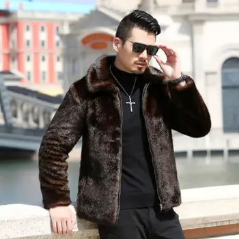 Cappotto in pelliccia sintetica calda autunno e inverno da uomo con cappuccio lungo nuovo henin visone slim giacca da uomo 1