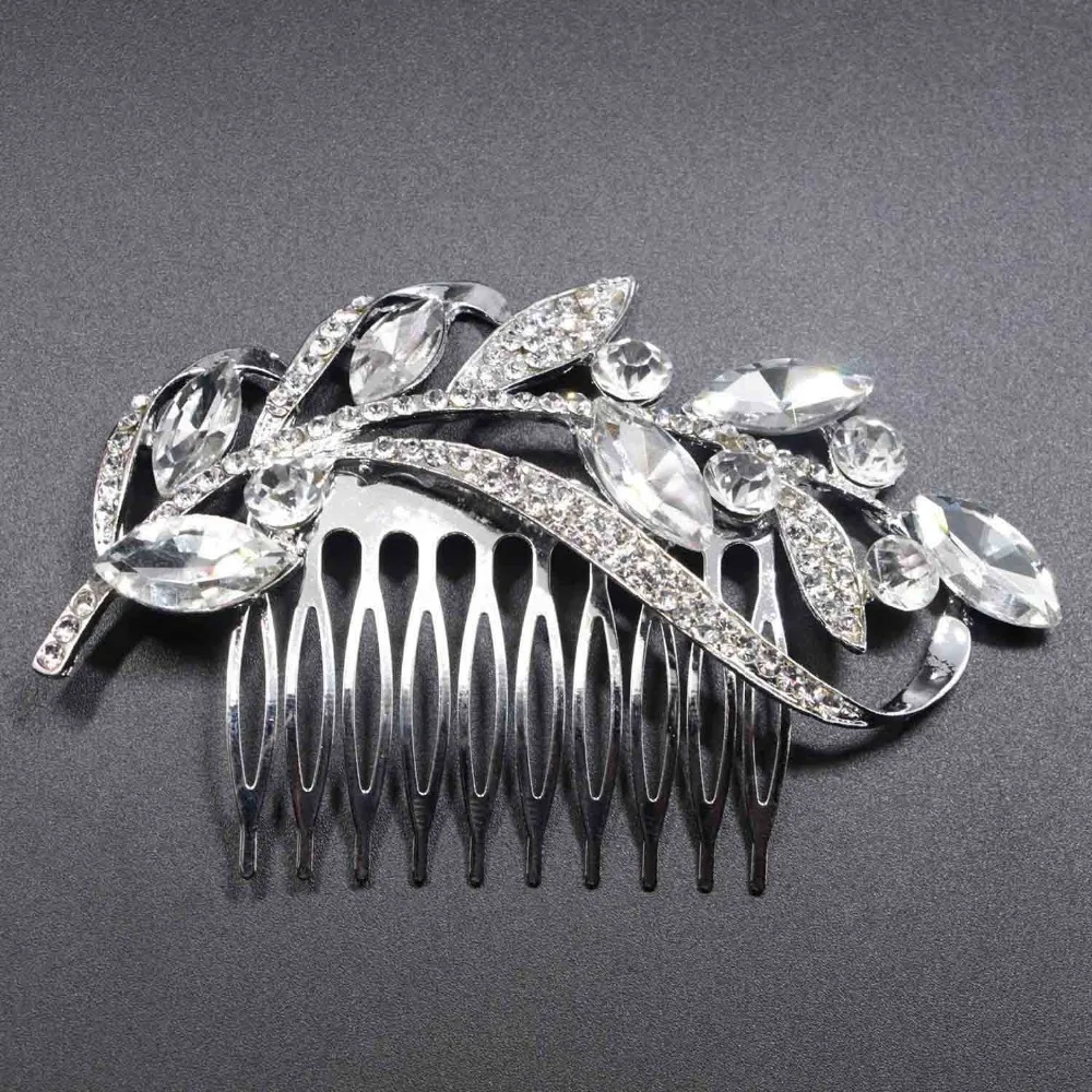 TREAZY Vintage Large Floral Bridal Hair Combs Rhinestone Crystal Wedding Tiara Hair Jewelry European Design Hair Accessories