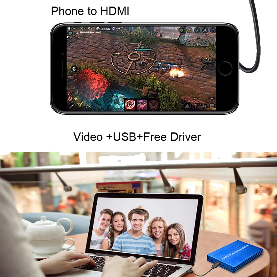 비디오 캡처 카드 동글, HD USB 비디오 레코더 게임 그래버, OBS 캡처 게임 카드, 4K HDMI to USB3.0, 1080P 60fps
