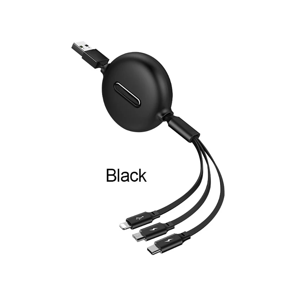 Black 3 в 1 usb type C Micro USB кабель для IP type-C Android Кабель зарядного устройства 120 см 3 А Быстрая зарядка USB C кабель аксессуары для зарядного устройства - Сила тока: Black